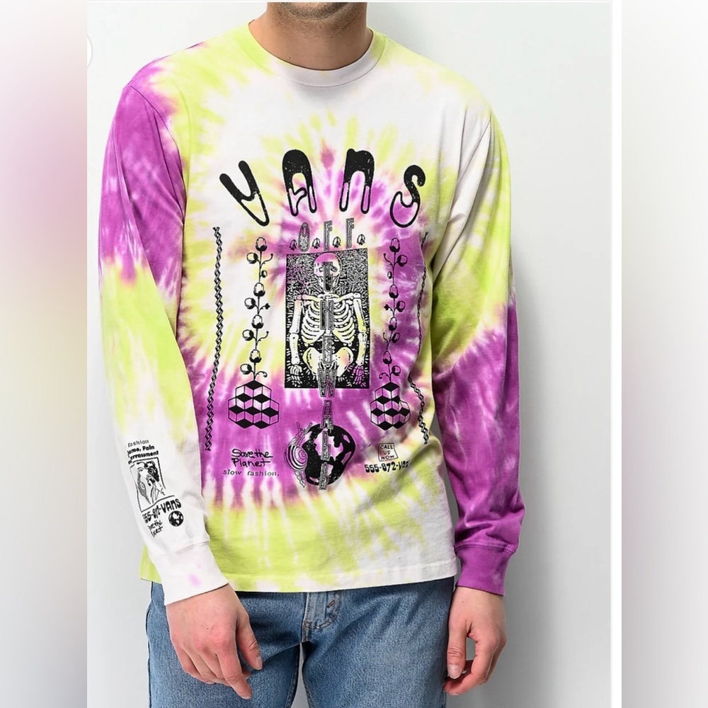 ⭐️Vans Slow Fashion Swirl Tie Dye Long Sleeve T-Shirt Size Medium Skeleton⭐️
